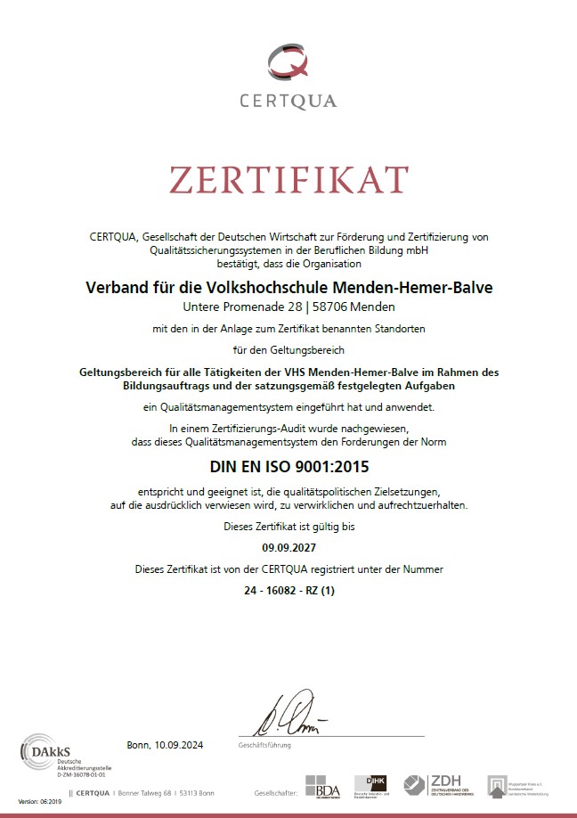 Zertifikat nach DIN EN ISO 9001:2015
